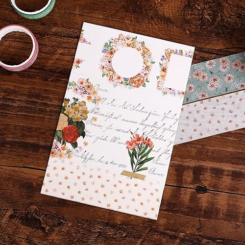Miniatura 6 de Juego de 18 rollos de cinta adhesiva estética Washi, cinta adhesiva de letras de flores, 0.20.40.60.811.223 pulgadas de ancho, 6.6 pies de largo,