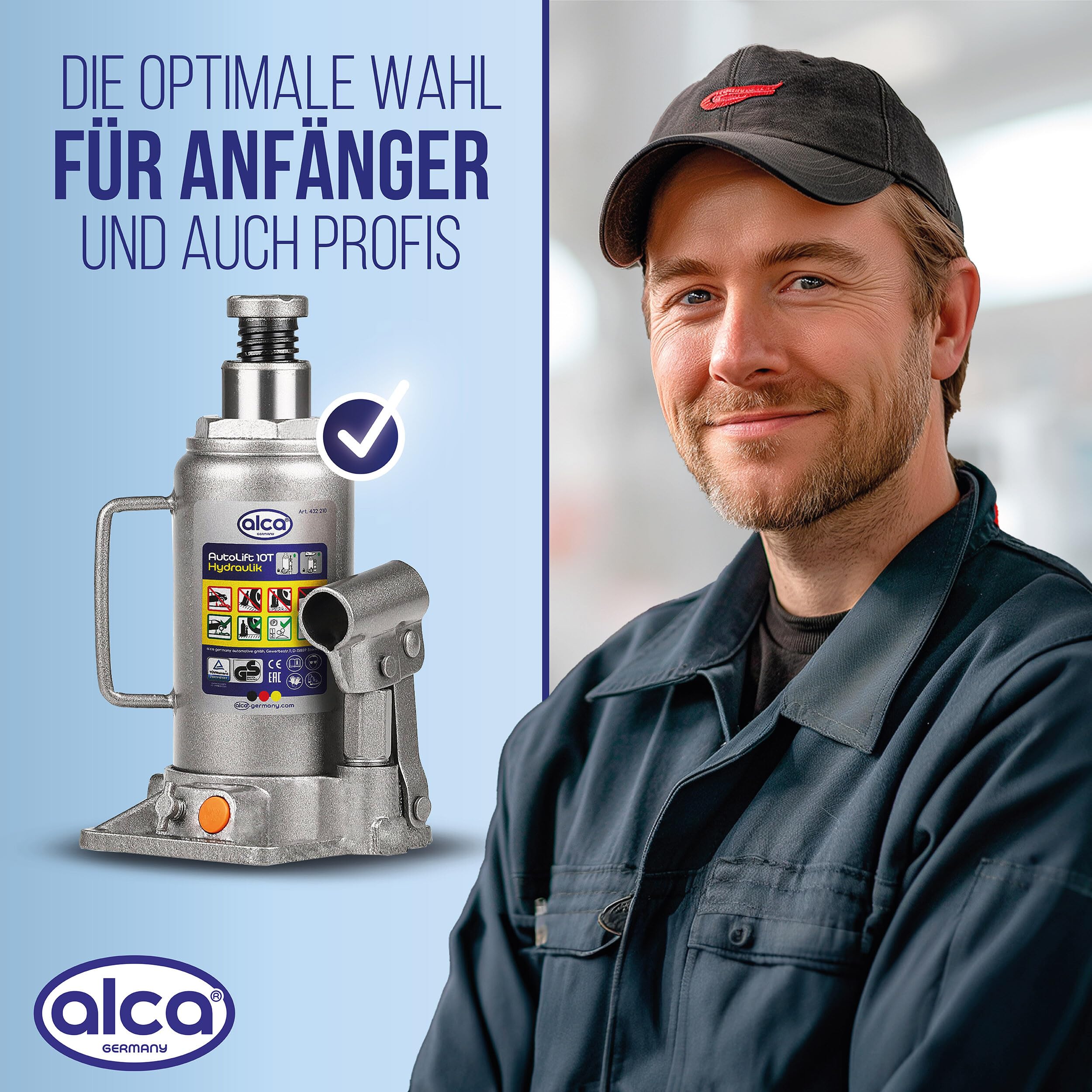 Cric hydraulique alca® t I Double Piston, certifié GS & TÜV, Hauteur de Levage 205-390 mm, Huile Rechargeable, cric - idéal pour SUV, camionnettes & Camping-Cars