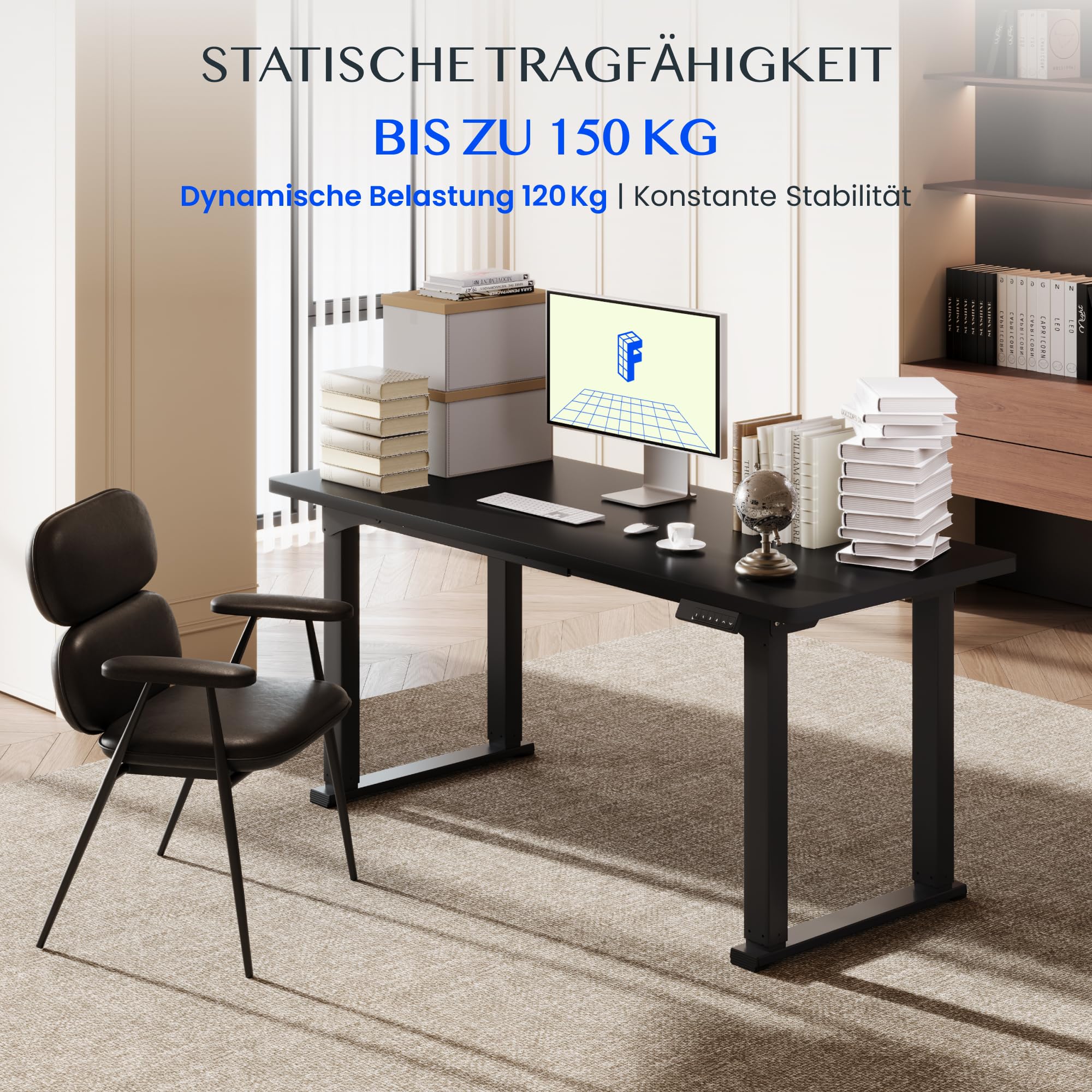 FLEXISPOT Höhenverstellbarer Schreibtisch Gestell elektrisch – 4-Bein Tischgestell mit Dualmotor, besonders Stabiler Stand, höhenverstellbar 71,5–118,5 cm, für Arbeit und Zuhause (Schwarz)