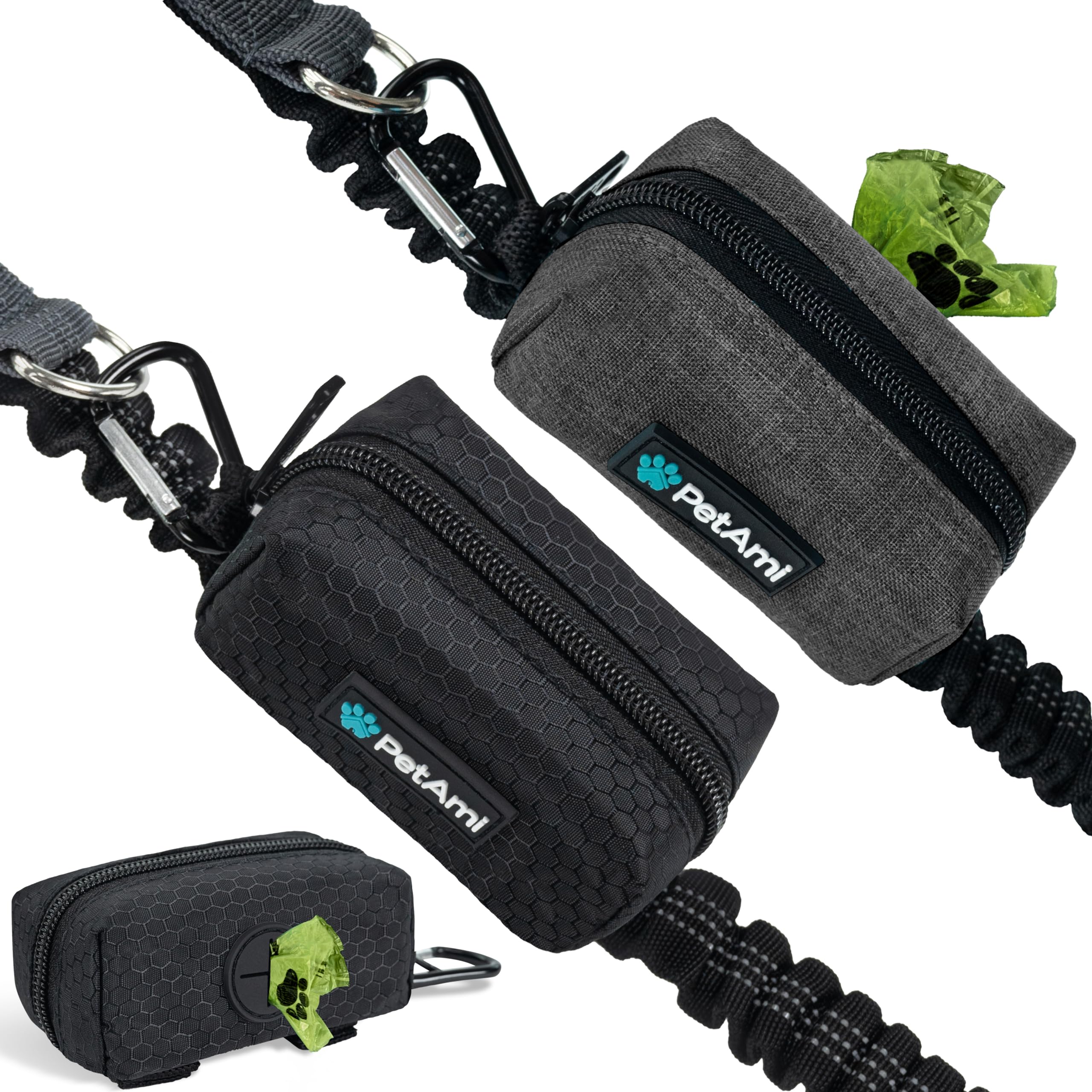 PetAmi Dog Poop Bag Holder & Waste Bag Dispenser with Clip-On Pouch Includes 1 Roll of Pet Waste Bags Portable Dog Walking Accessories for Leash, Belt