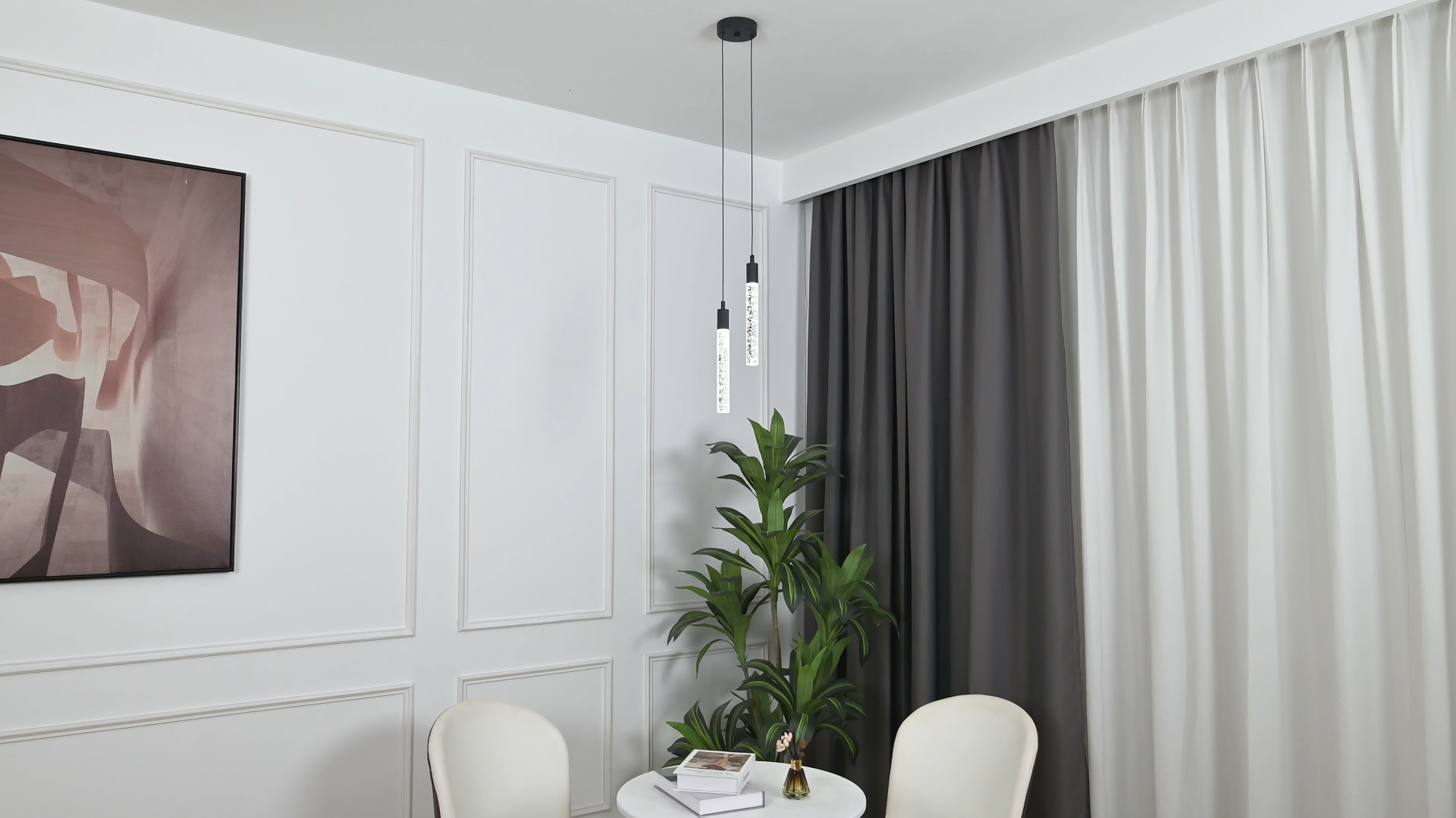 Image of Modern Light Fixture Kitchen Island Pendant Light Dimmable LED Black Pendant Lights Mini Crystal Pendant Lighting for Bedroom Dining Room Living Room(2-Light )