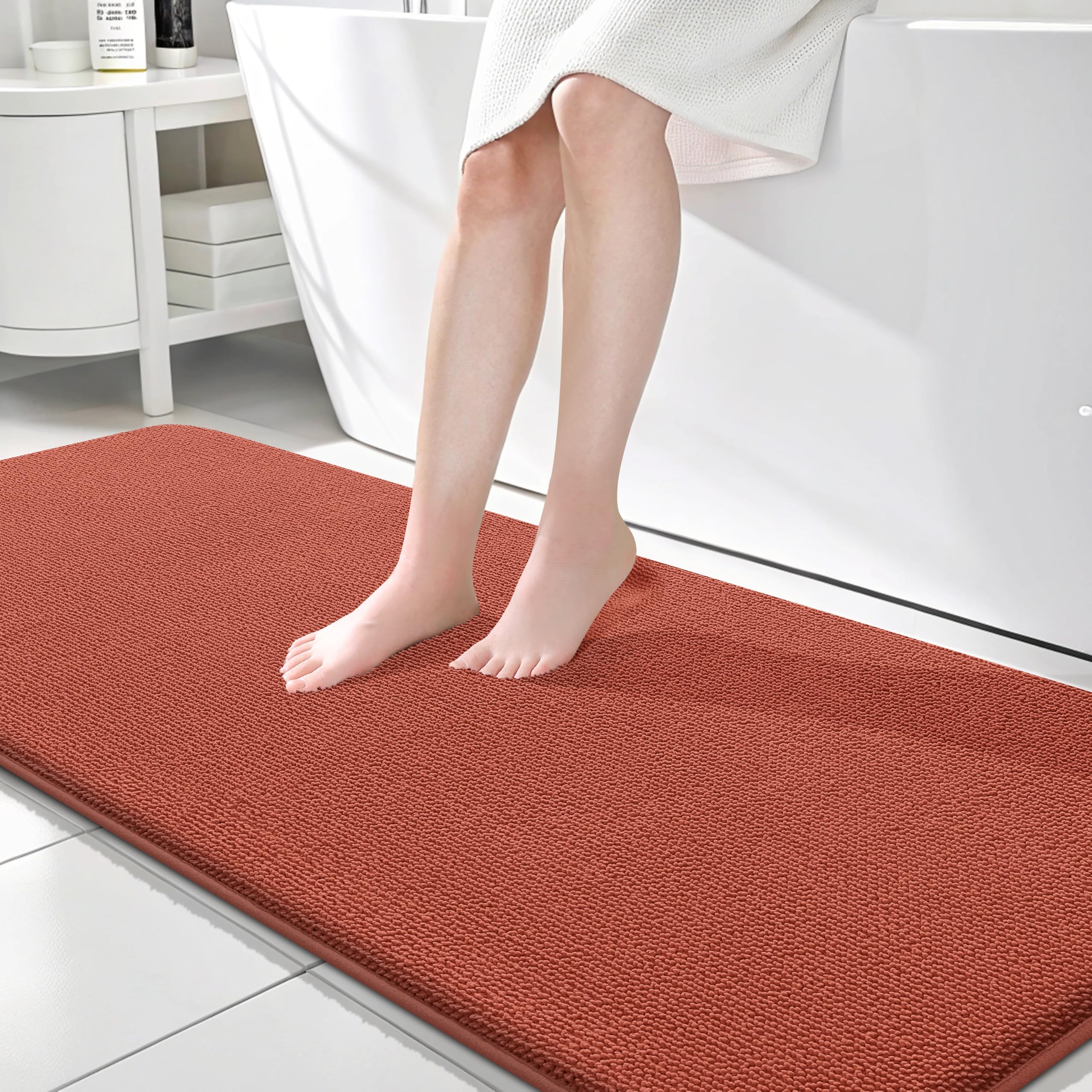 OLANLY Memory Foam Bathroom Runner Rugs 70x24, Long Mats, Rustic Terracotta