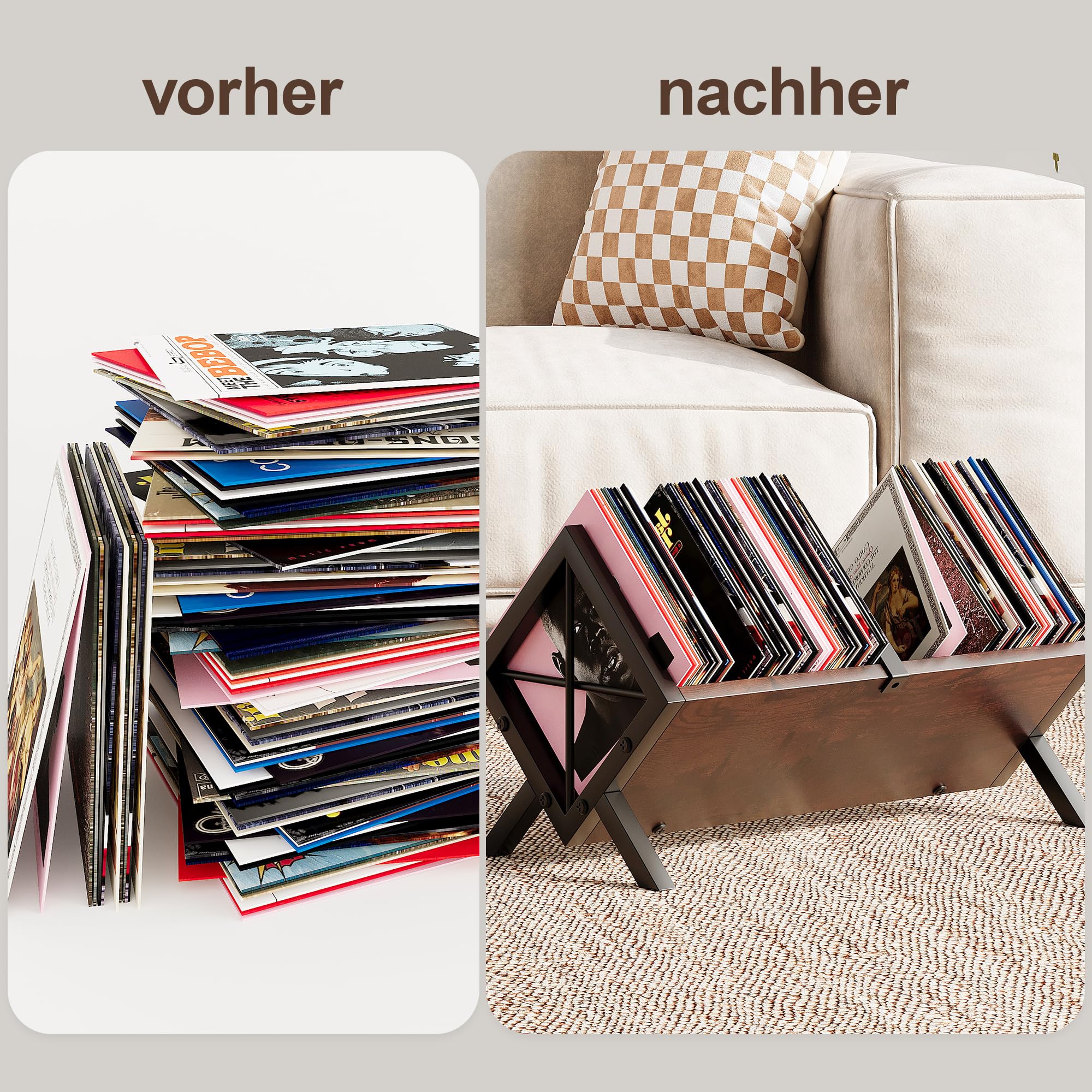 MIN WIN Schallplatten Aufbewahrung, Schallplatten Regal Aufbewahrung für bis zu 80 LPs, Bücherregal Klein, Schreibtisch Regal für Bücher und Magazine