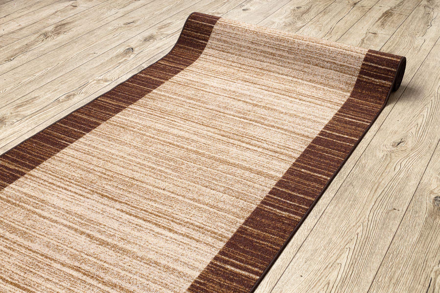 rugsx Antirutsch Teppichläufer Streifen - moderner Kurzflor für Küche, Flur & Wohnzimmer, Meterware, braun 67x170 cm