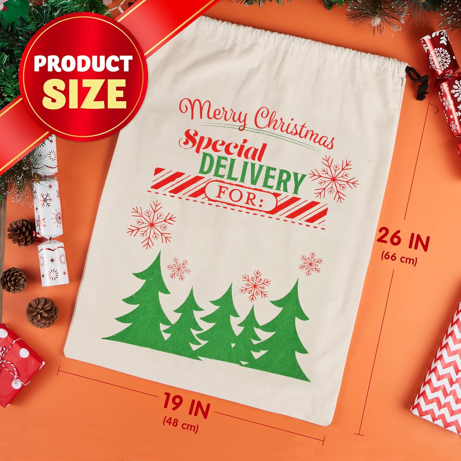 JOYIN 3 PCS Christmas Drawstring Santa Burlap Sack 26" x 19", Large Canvas Gift Bag Reusable Personalized Cloth Pouch for Xmas Presents Package, Party Supplies, Hoilday Decoration - Image 4