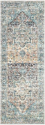 Miniatura 3 de Bloom Rugs - Alfombra caminera Caria lavable, antideslizante, de 1,83 m, color azul, verde y mandarina, para entrada, pasillo, baño y cocina, tamaño