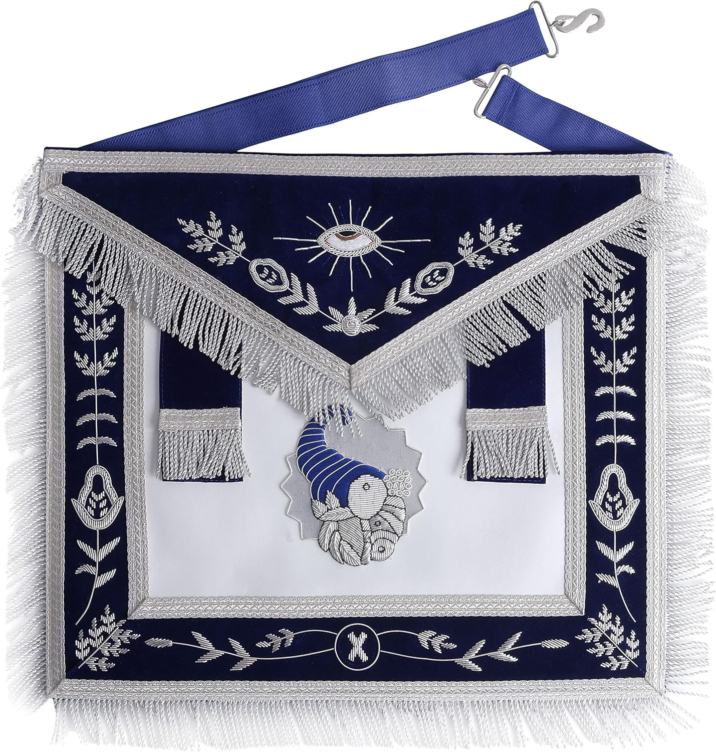 Bricks Masons Junior Steward Blue Lodge Officer Apron - Navy Blue With Silver Side Tabs