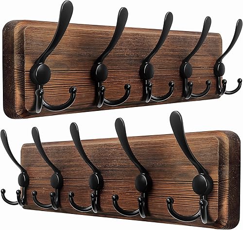 Miniatura 11 de Dseap Perchero de pared – Resistente 38-1/4 pulgadas de largo, con 10 tri-ganchos personalizados reforzados, colgador de pared de madera maciza para