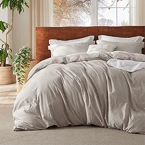 Bedsure 100% Washed Cotton Duvet Cover Oversized Queen - Natural Minimalist Cotton Duvet Cover Linen Like Breathable - GentleSoft™ Plain Simple Bedding (Natural,Oversized Queen, 98"x98")