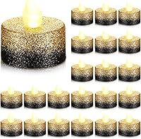 Vista 1 de Retisee 48 velas LED sin llama, velas falsas eléctricas con purpurina dorada y negra para centros de mesa, funciona con pilas, decoraciones