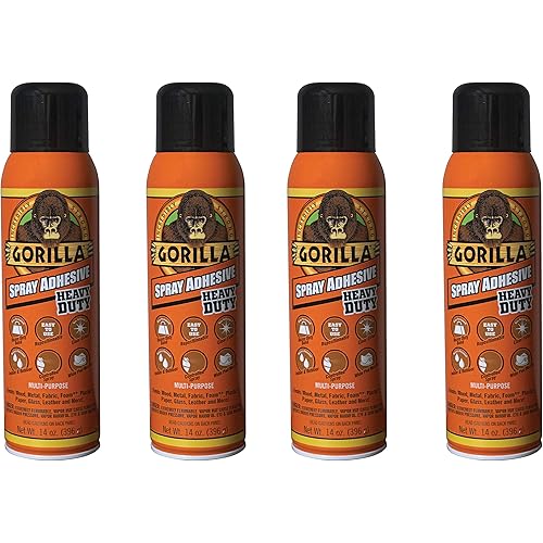 Gorilla Heavy Duty Spray Adhesive, Multipurpose and Repositionable, 14 Ounce, Clear, (Pack of 4)