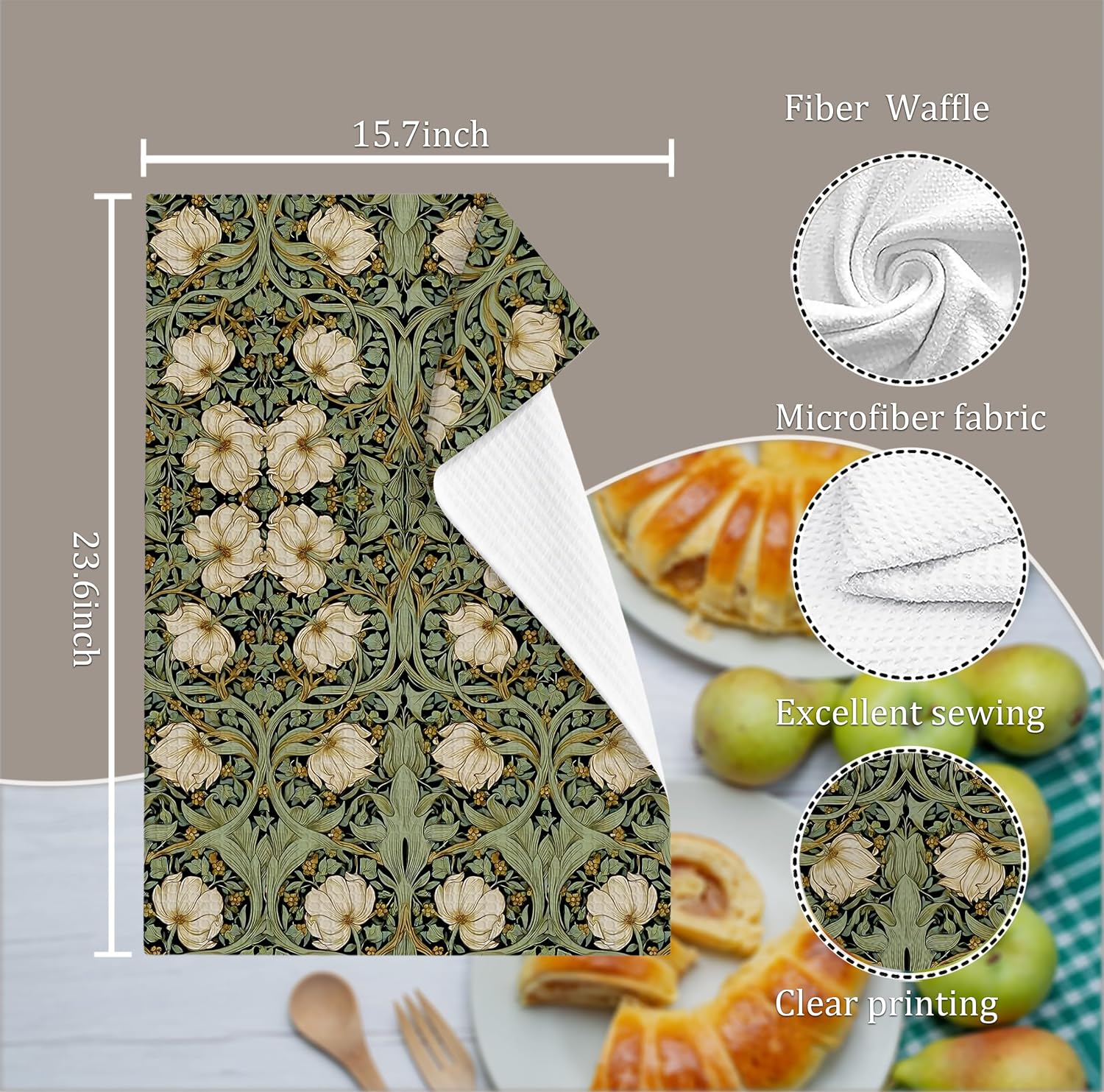 William Morris Inspired Kitchen Towels Set of 2, Vintage Botanical Floral Dish Towels 16x24 Inch, Decorative Tea Towels image 2