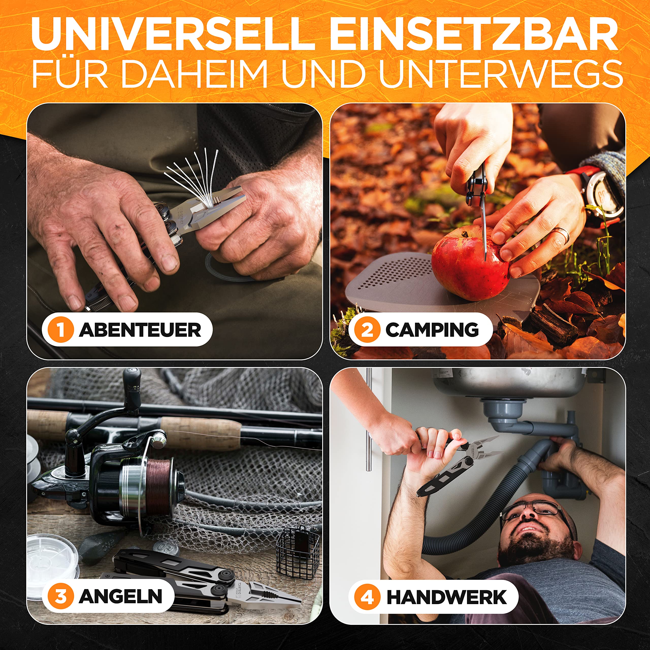Multitool Black Series faltbares Multifunktionstool vollgepackt mit 16 Tools | Allround Multitool mit Klappmesser Outdoor Multifunktionswerkzeug Camping Survival