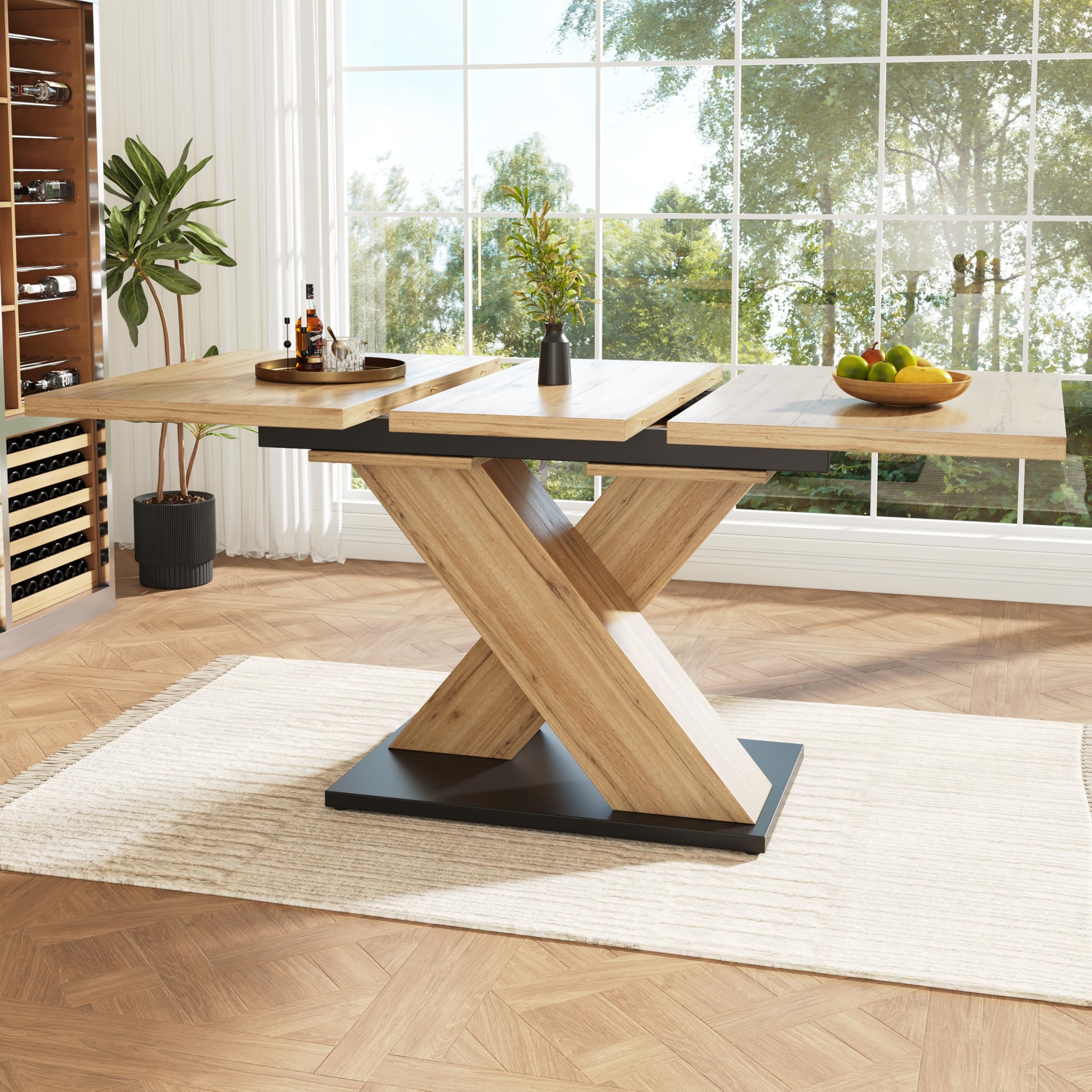 KAZZIO Tavolo da Pranzo Telescopico, Tavolo da Cucina, Tavolo Allungabile, con Ripiani Interni Allungabile Fino a 119-158,5 cm, Per Cucina e Soggiorno, Tavolo da Pranzo Color Legno