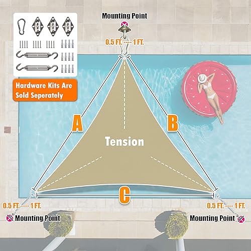 Miniatura 5 de ShadeMart Toldo parasol tipo vela triangular recto SMTAPRT12, de 7 x 10 x 12.2 pies, pantalla de tela, permeable al aire al agua y resistente a los