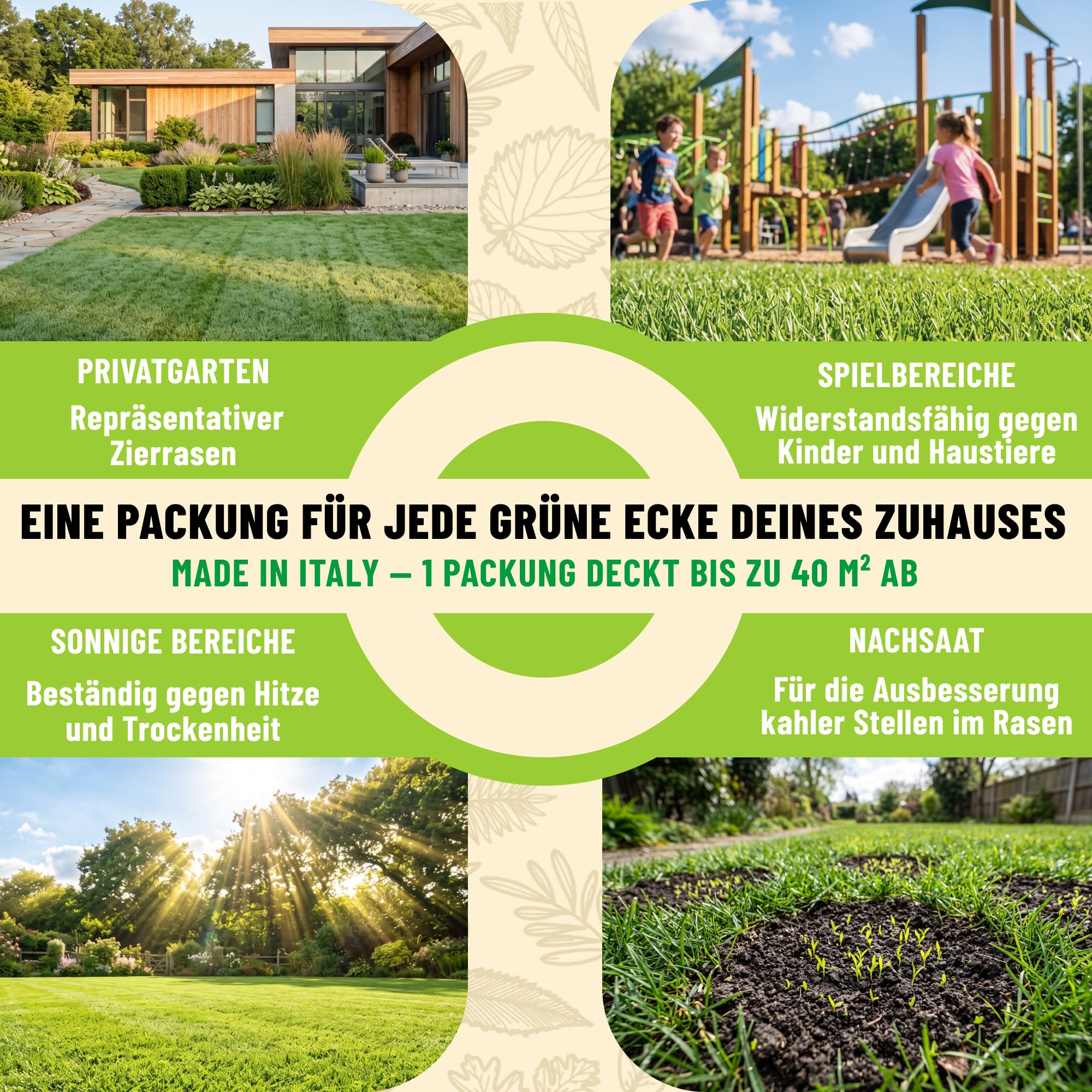 BIOEXXE Rasensamen Schnellkeimend 160 m² - Grassamen Trockenresistent mit Festuca Arundinacea und Deutschem Weidelgras - Rasensaat für Schattenrasen und Rasenreparatur - Made in Italy