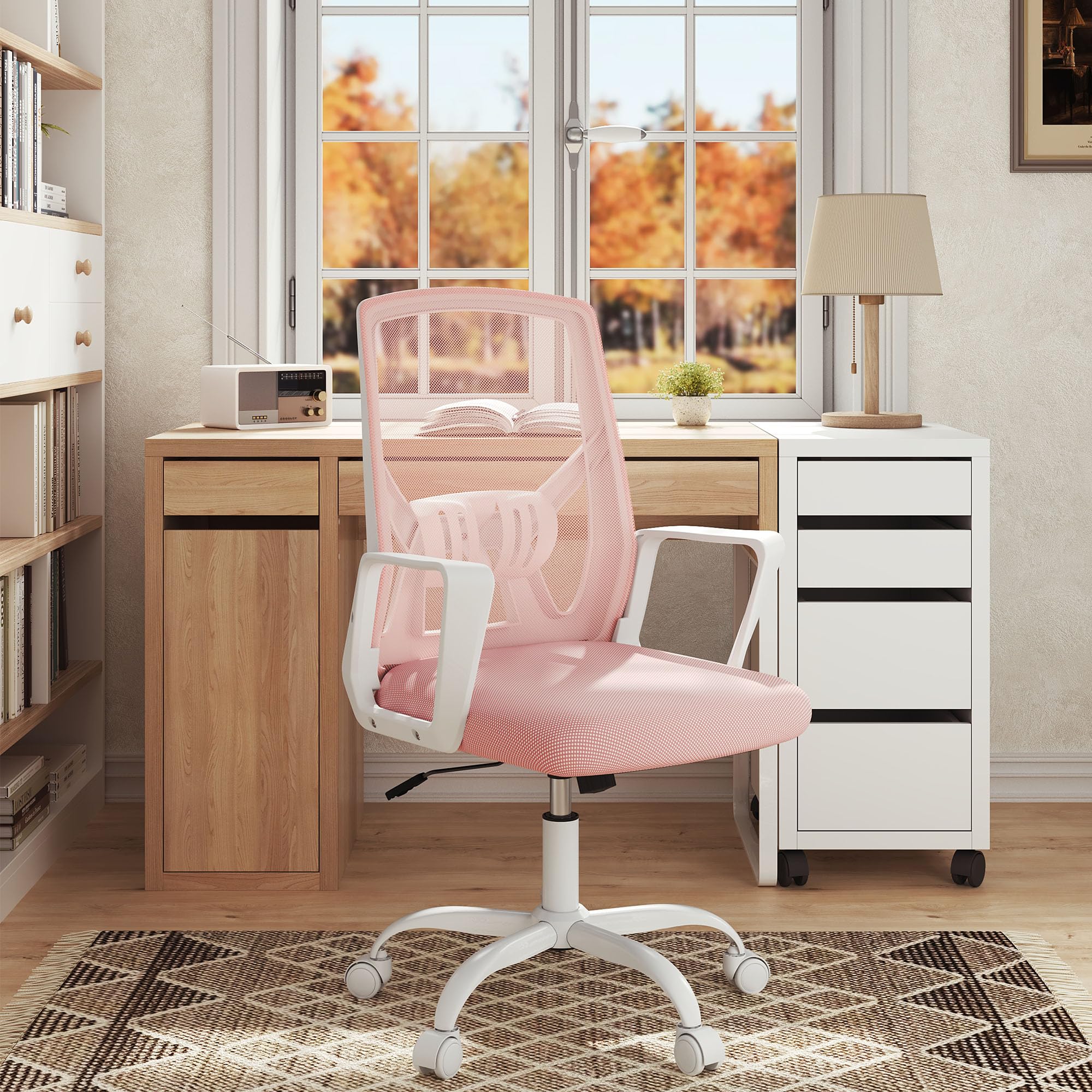 Silla Escritorio Ergonomica, Silla de Trabajo con Respaldo Ajustable y Reposabrazos, Regulable en Altura, Malla Transpirable, Azul