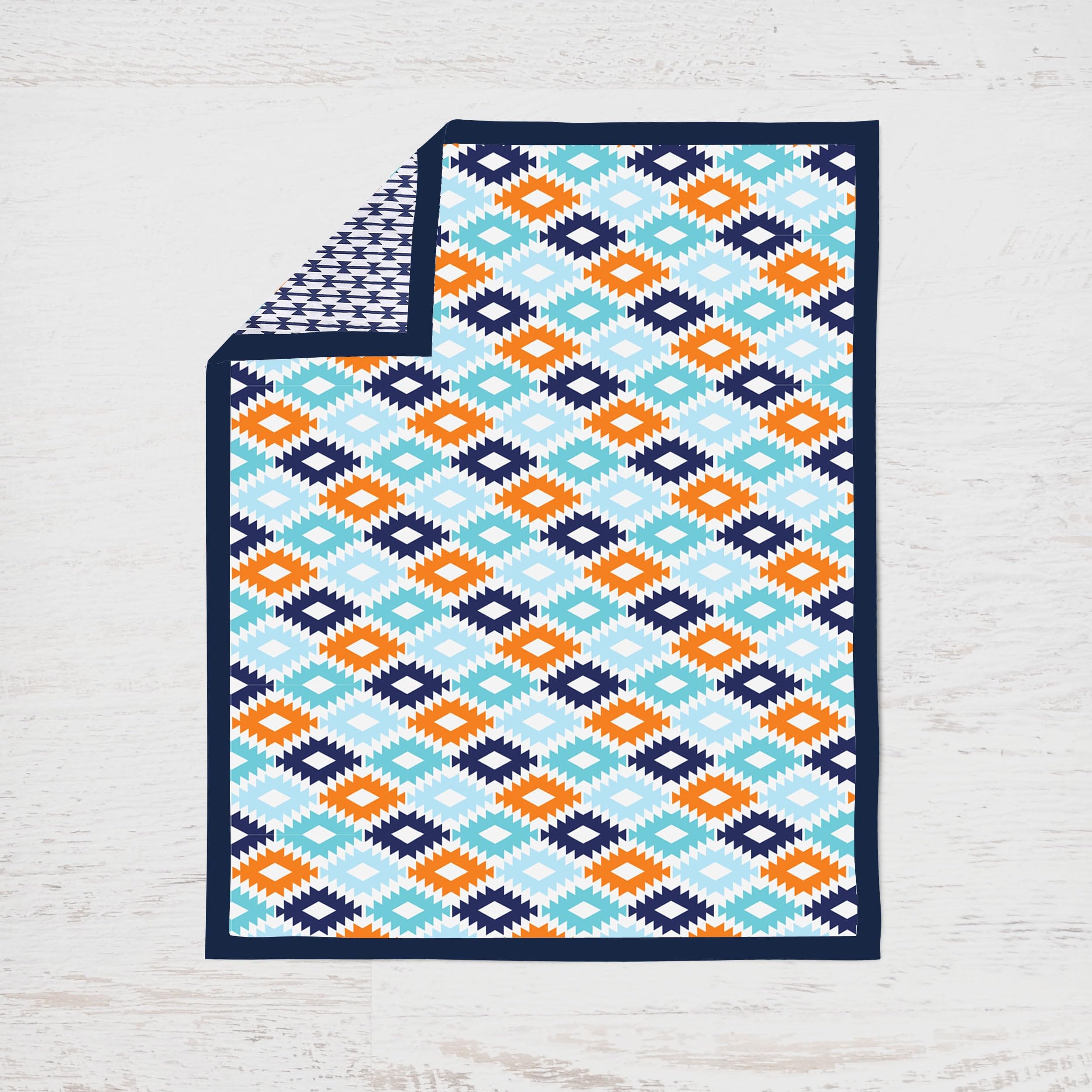 Bacati - Aztec Print Liam Aqua Orange Navy 10 pc Crib Bedding Set with 2 Crib Fitted Sheets