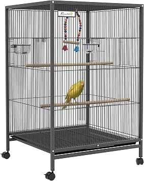 PawHut Bird Cage with Rolling Stand for Small Parrot Budgie Lovebird Grey