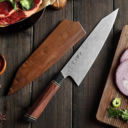 Miniatura 7 de HEZHEN- 8.5" Chef Knife, 110 Layers Full Damascus Steel ,Japanese Style Kiritsuke Kitchen Knife, Gyuto Octagonal Handle, Magnetic Wooden Sheath Case