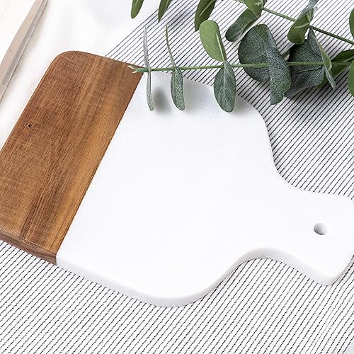 Miniatura 2 de Tabla cuadrada pequeña para quesos  10 x 7 pulgadas de madera de acacia real y mármol charcutería bandeja de platos de fiesta con asa