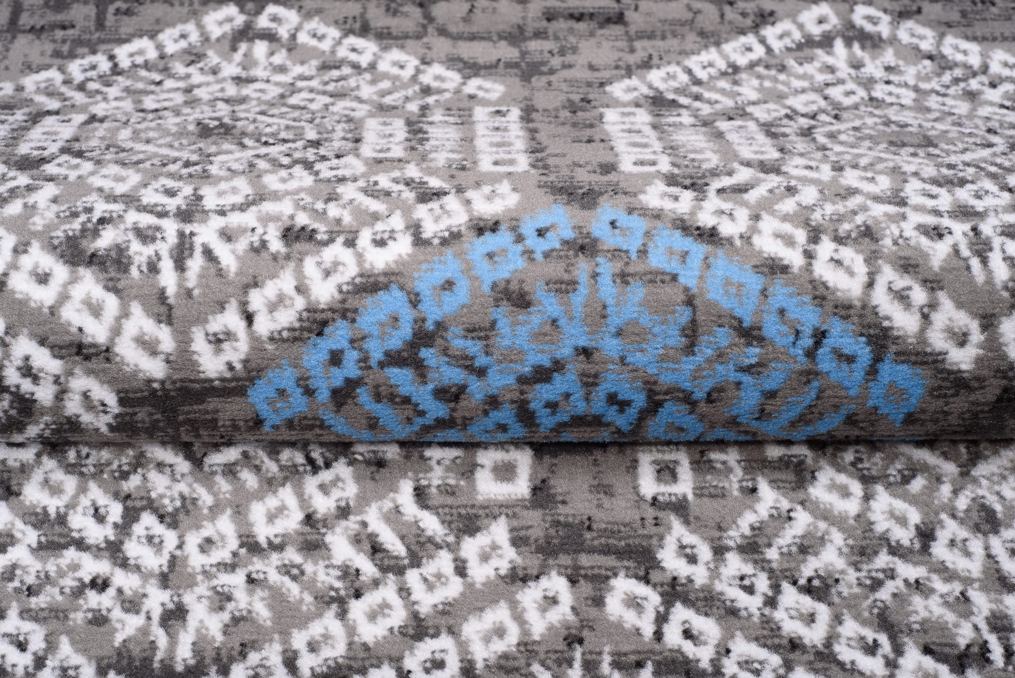 TAPISO Atena Tapis de Salon Chambre Ado Design Moderne Gris Bleu Blanc Noir Motif Grec Bordé Fin Poil Court 140 x 200 cm