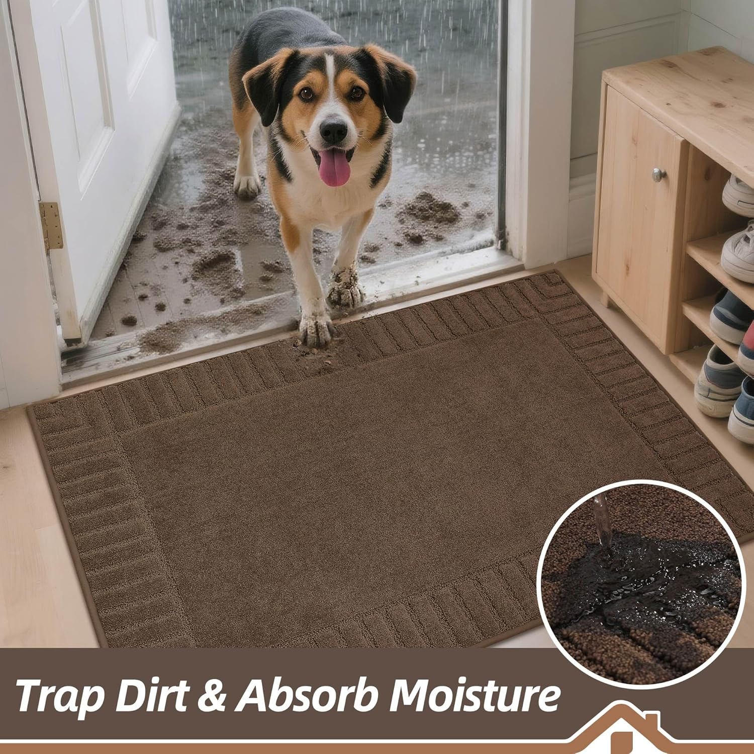 BEQHAUSE Door-Mat-Non-Slip Dirt Trapper Door Mats Low-Profile Front Door Mat Absorbent Floor Mats for Entryway Washable Mud Resistant Home Entrance Doormat, Brown, 24"x60" - Image 3