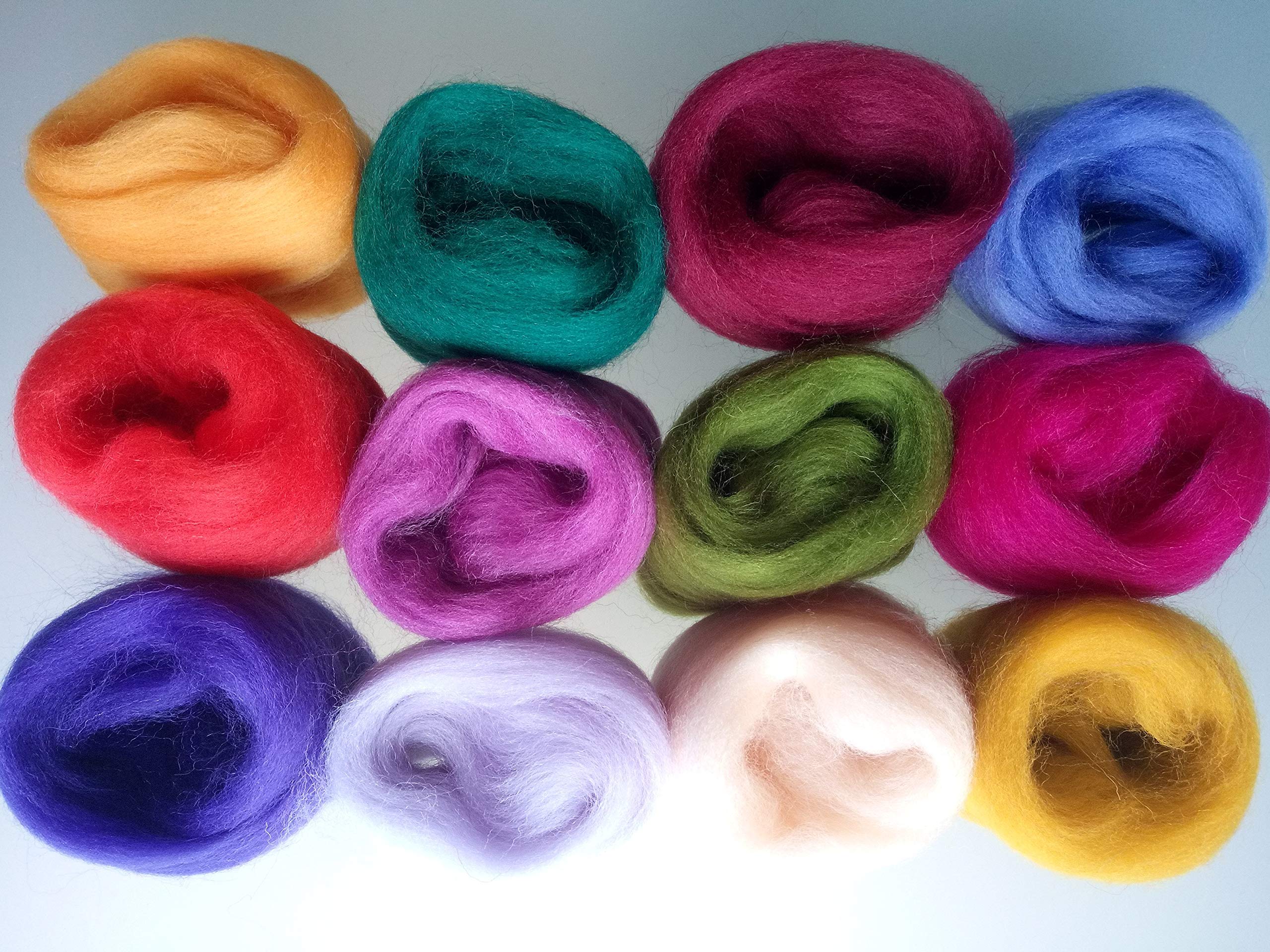 Assorted Colour Wool Sets* Pure Merino Wool for Needle and Wet Felting Wool Tops, Packs of 60g (Set H)