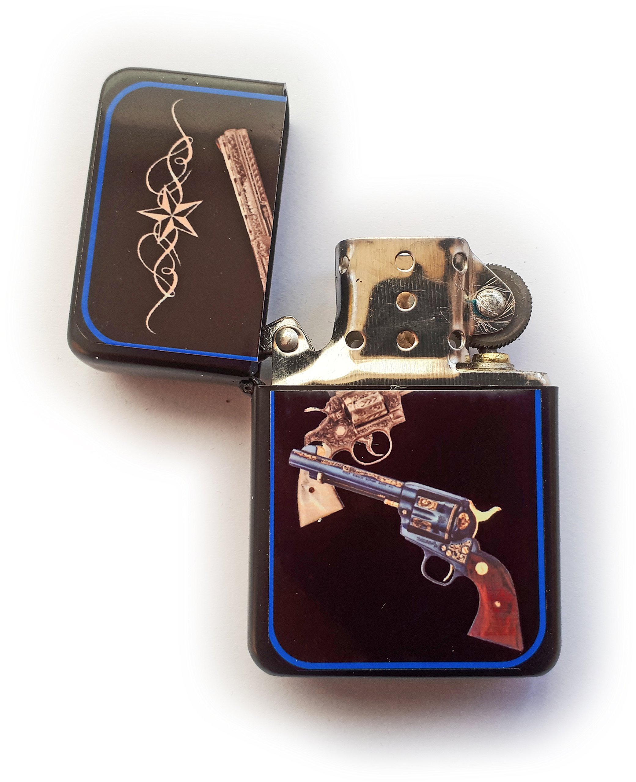 Stoneys Badges Crossed Revolvers Petrol Lighter in Pouch Western style C&W Cowboy