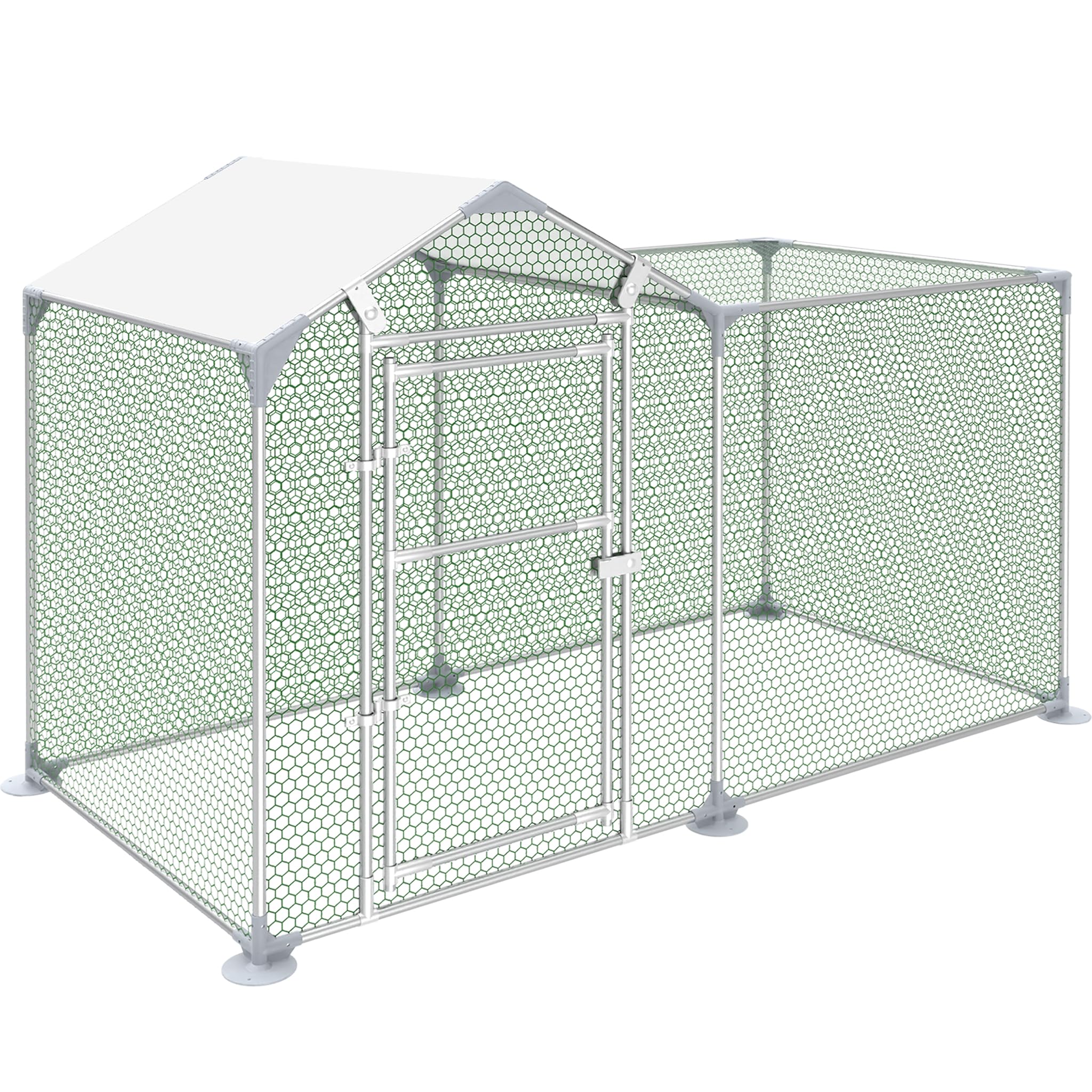 FIVMEN Freilaufgehege Kaninchen 2x1 m Hühnerstall Metall mit Sonnenschutz Dach,Tür & Riegel Stabil Hühnerhaus Freigehege Kleintiergehege für Hühner, Ente & Kleintiere
