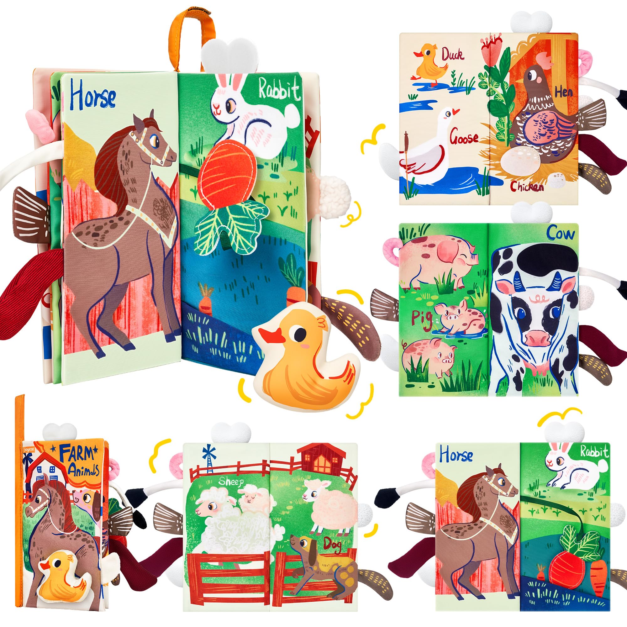 JoyCat Baby Books 0-12 Months, Farm Tail Tummy Time Sensory Cloth Book