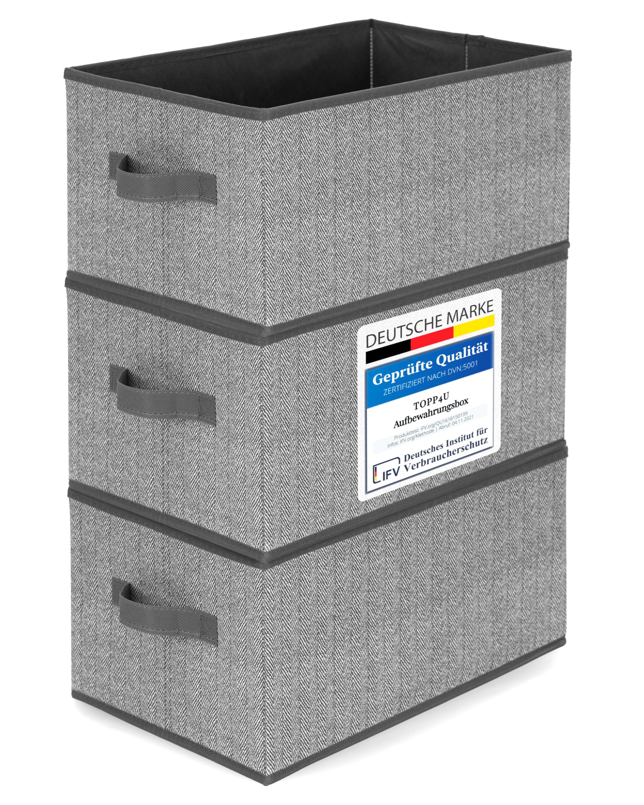 TOPP4u 3er Set Aufbewahrungsboxen aus Stoff 30x21x18 cm - Boxen Aufbewahrung - faltbare Aufbewahrungsbox - Schubladen Organizer Box - Kleiderschrank Kisten - Kleine Stoffboxen, Ordnungsbox Grau-Beige