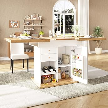 Ausziehbarer Esstisch Holz K chentisch Ausziehbarer mit Stauraum Schubladen 110-140 80 75cm Rechteckig Teleskoptisch Tisch mit Snackregal & Weinregal Modern K chen Esszimmertisch Wei