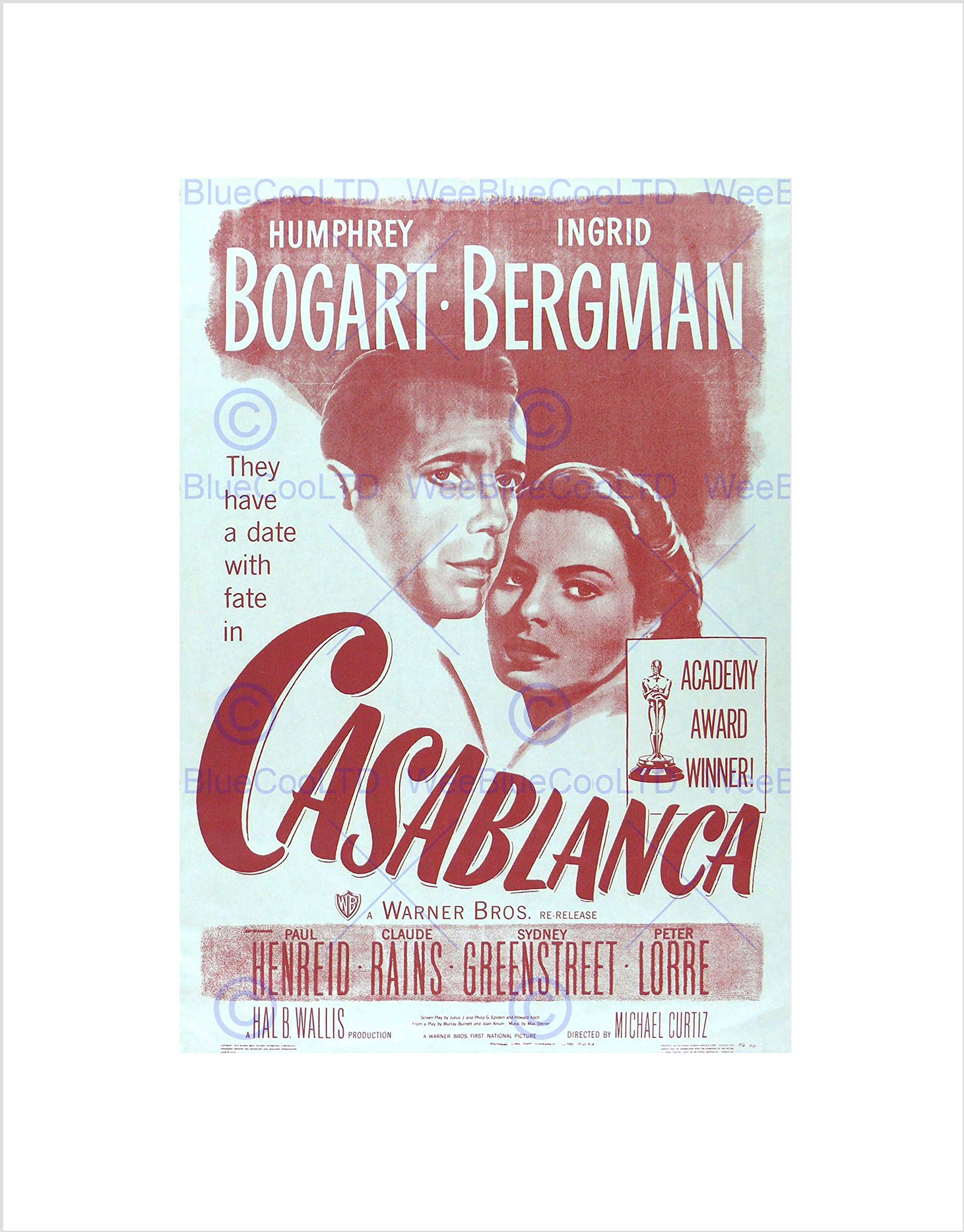 Wee Blue Coo Ad Movie Film Casablanca Bogart Bergman Classic Cult Wall Art Print