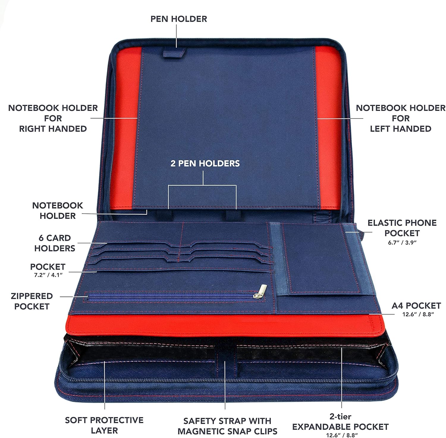 Wundermax Vegan PU Leather Padfolio - Business Notebook Organizer w/Zipper for Resume, Work & Notes - Padfolio for Men & Women w/Notepad and 10" iPad/Tablet Pocket, Blue : Office Products