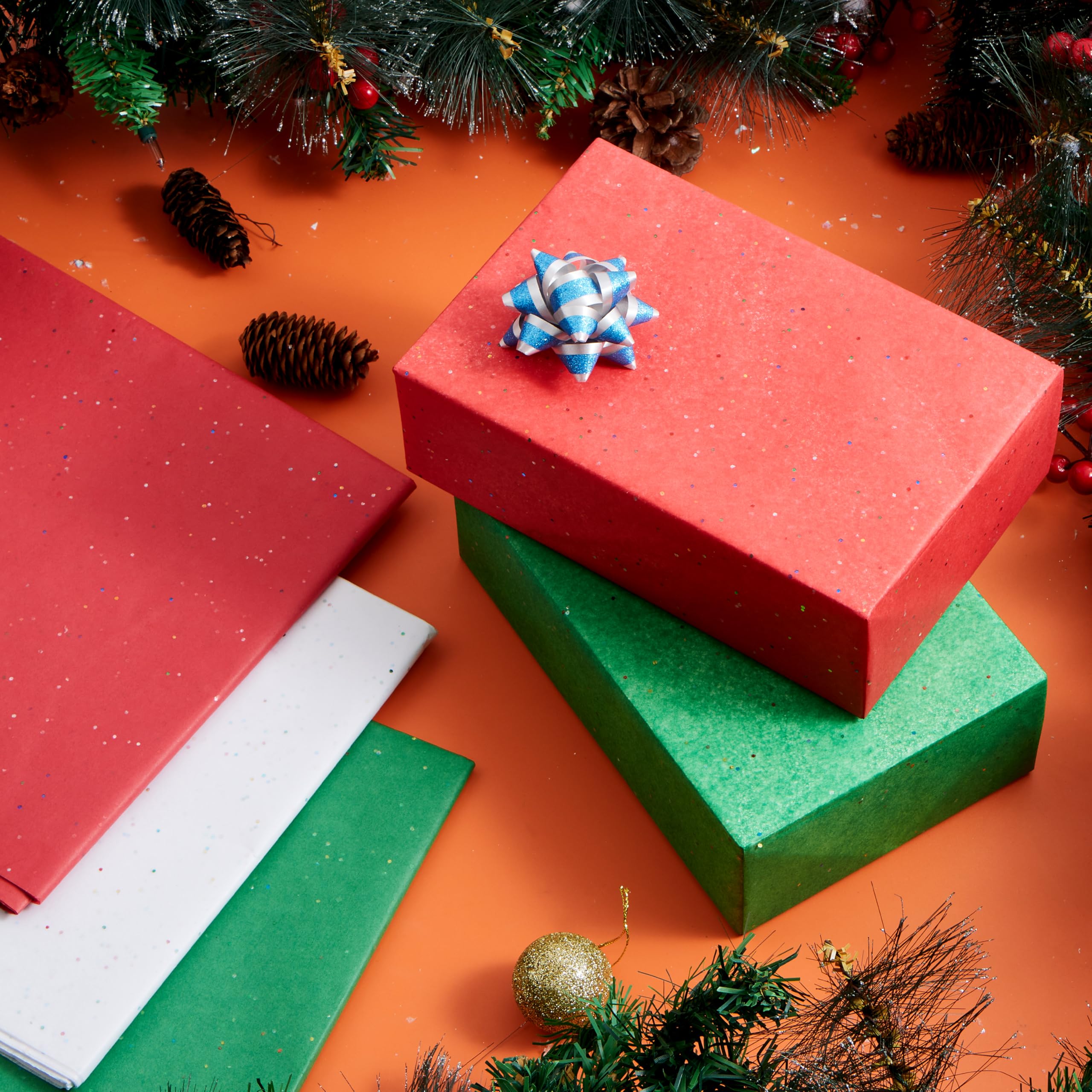 JOYIN 72 fogli di carta velina glitterata per sacchetti regalo, carta velina rossa verde bianca per confezioni regalo, 50,8 x 50,8 cm, carta da regalo natalizia per confezioni regalo fai da te