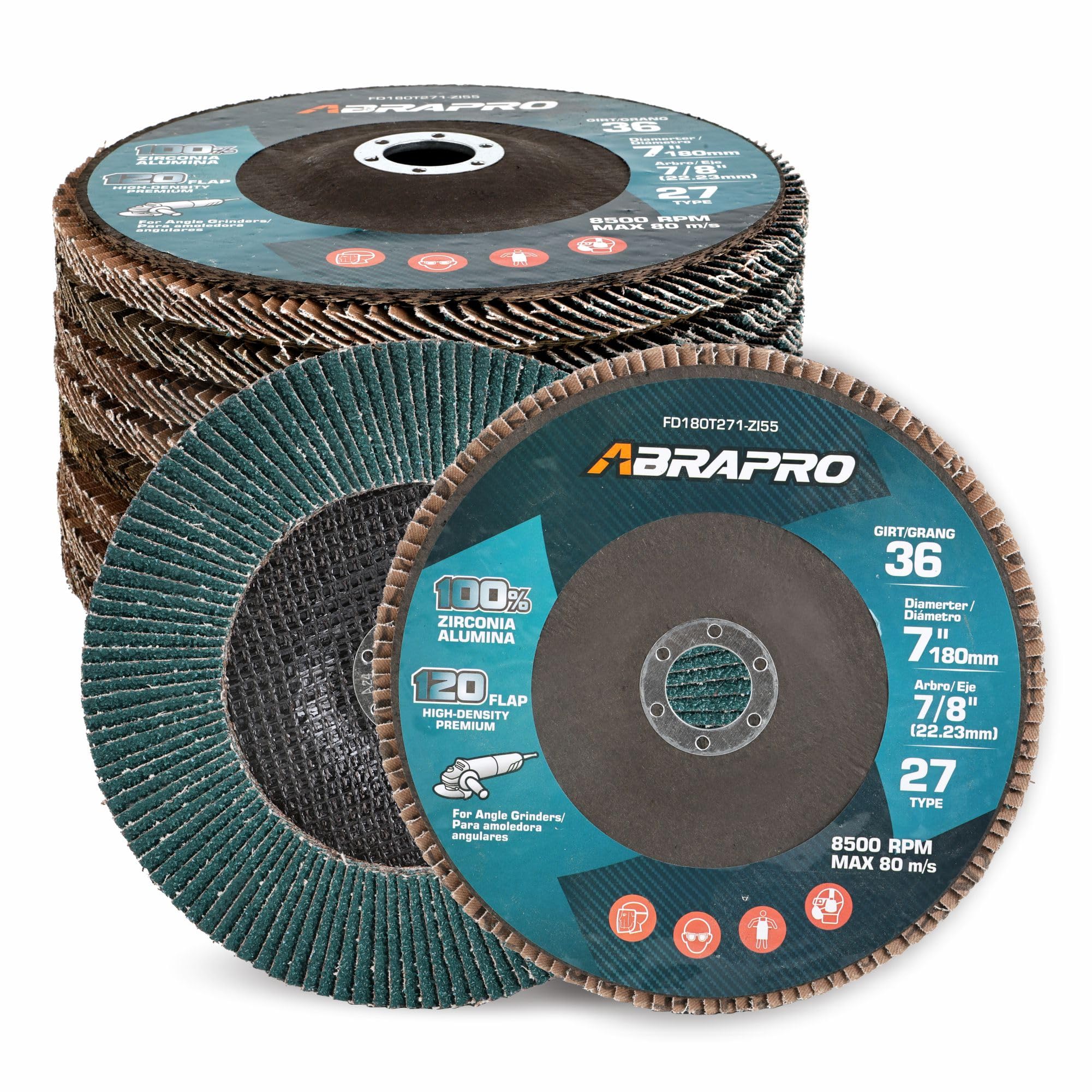 10 Pack, 7" x 7/8" Flap Discs, T27 Industrial Zirconia Abrasive 7 Inch Grinding Discs，High Performance Grinding Wheel, Finishing, Deburring, Rust