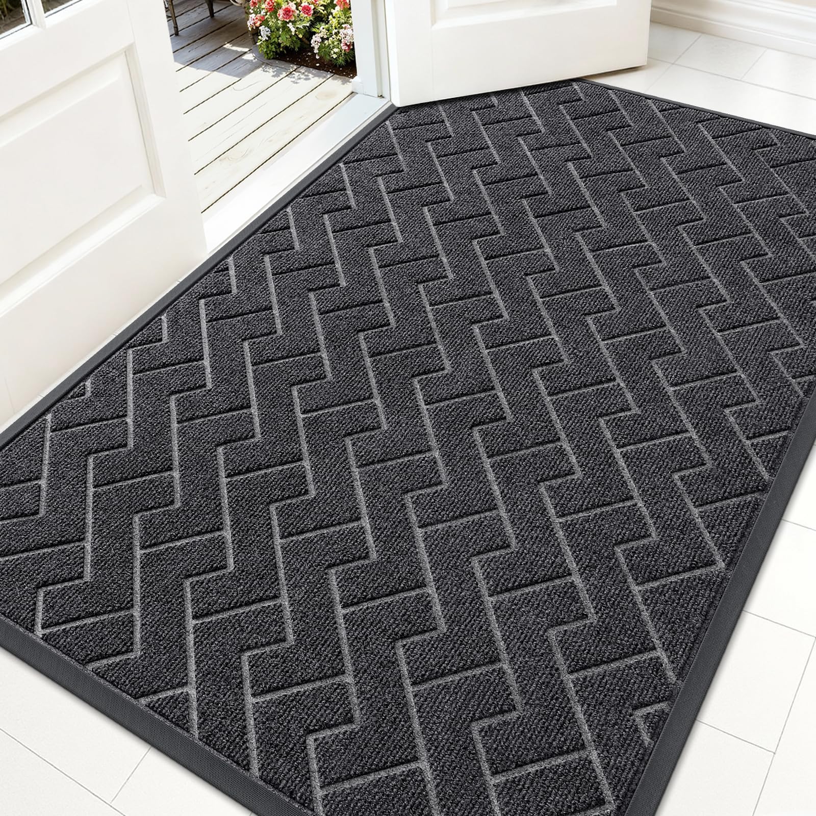 OLANLY Front Door Mat Outside 59x34, All-Season Absorbent Rubber Doormat