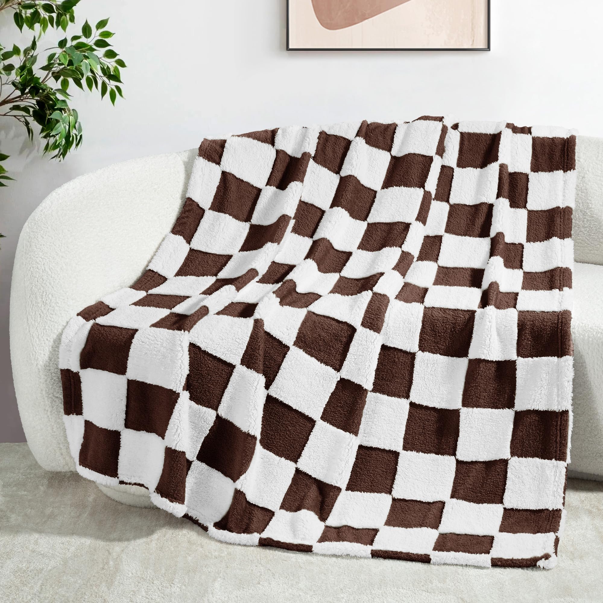 Exclusivo Mezcla Checkered Throw Blanket, Super Soft and Warm Fluffy Fleece Blanket for Couch Sofa, Bed, Cute Plaid Pattern