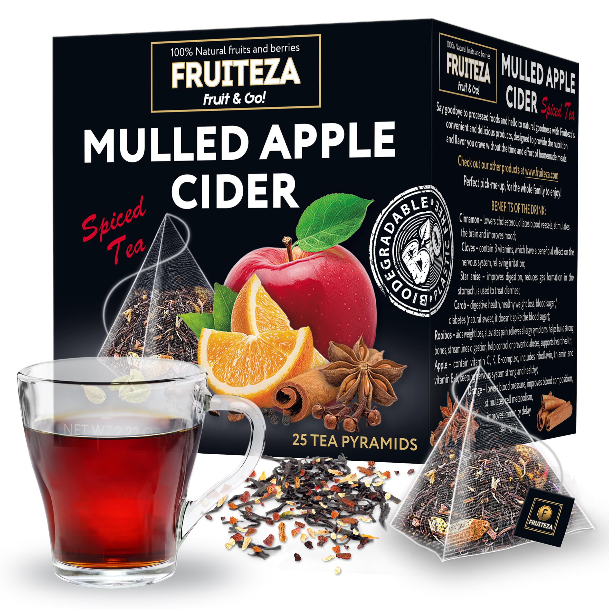 Mulling Spice Tea Bags, Mulling Spices for Spiced Tea, Mulled Wine, Apple Cider (Count of 25) Mulling Spices Blend Tea Box, Eco-conscious Herbal Tea Bags