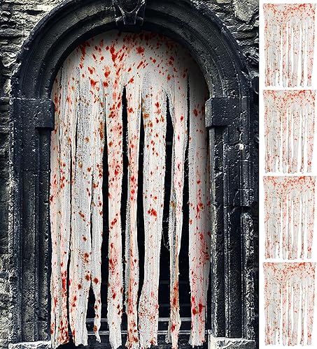 RunNico Cortina de puerta de Halloween con impresiones de manos sangrientas, cortina de puerta sangrienta de 65 x 39 pulgadas, tela espeluznante de
