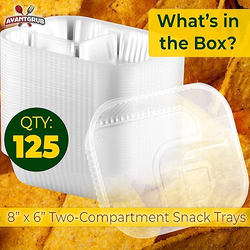 Miniatura 2 de Bandejas de plástico antiderrames. Barcos desechables de 2 compartimentos, ideales para aperitivos, aperitivos y alimentos justos. Grandes soportes