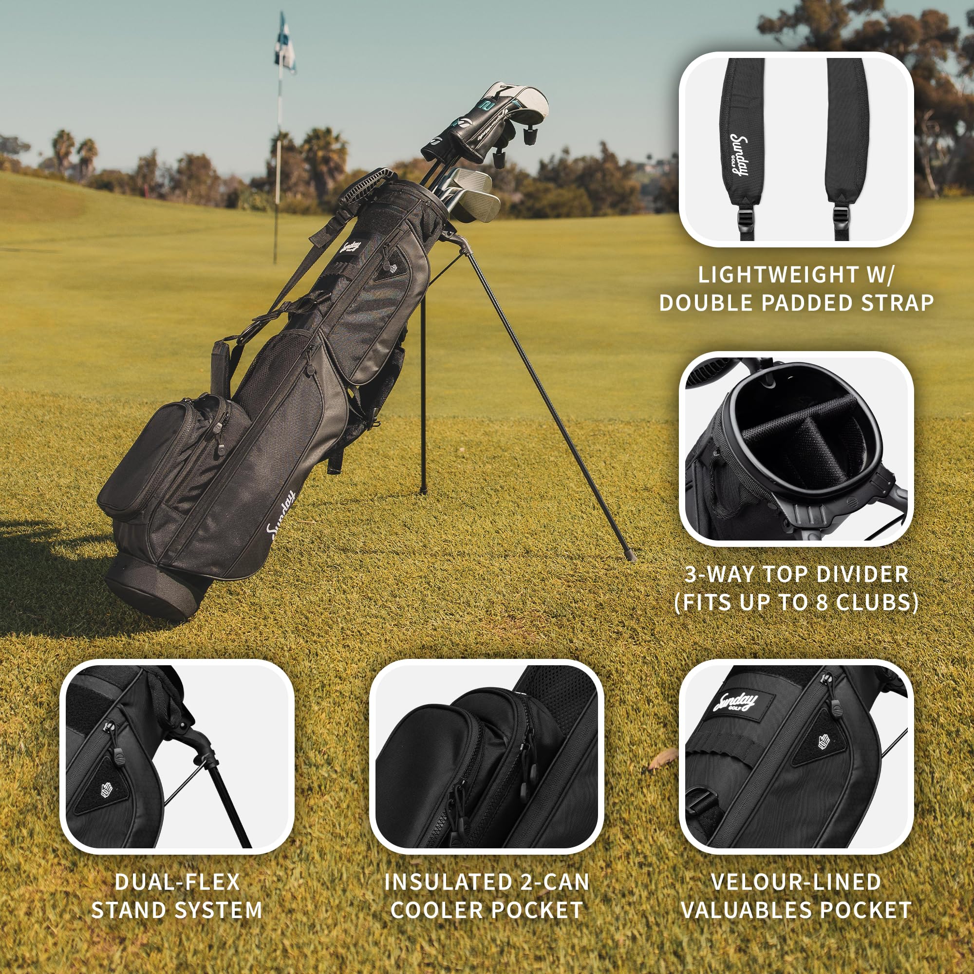 Sunday Golf Borsa Loma XL Leggera Tracolla Supporto Golf Pitch n Putt 1,5 kg