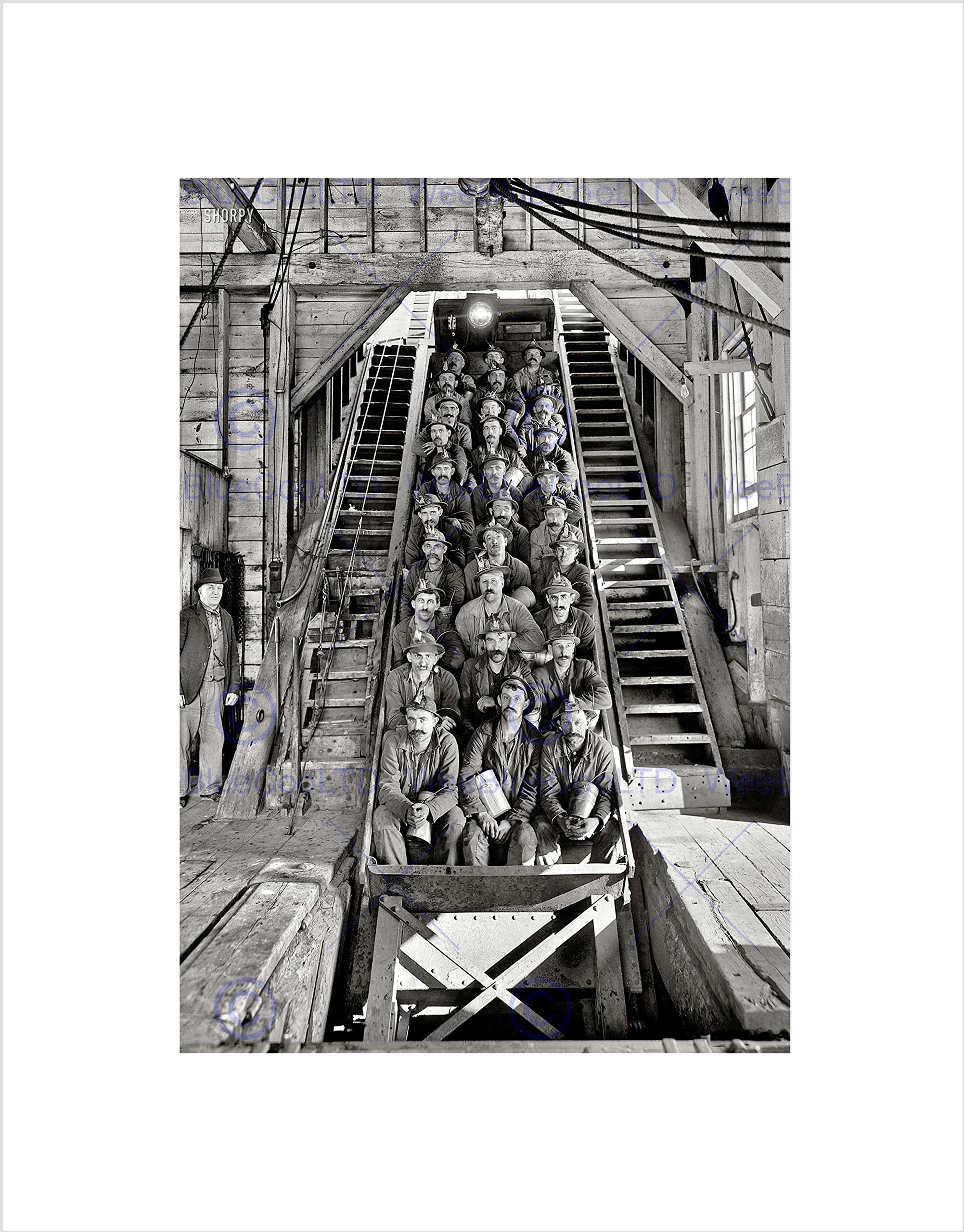 Wee Blue Coo Black White Y Coal Miners Lift Elevator Shaft Wall Art Print