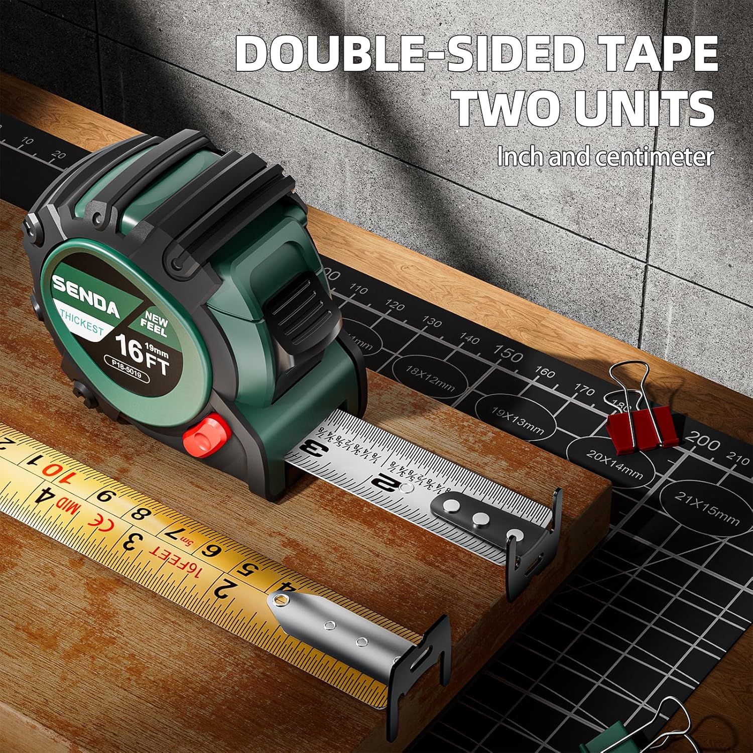 SENDA 4 Pack Tape Measure 16Ft - Heavy Duty Tape Measure with 25mm Wide with Three Stops, High Precision Measuring Tape Retractable Measuring Tape, Rubber for Comfortable Grip, Fraction Markings