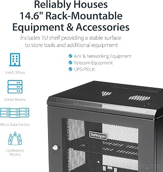 StarTech 9U Wall-Mount Cabinet, 19in, 2-Post, 15in Deep, 198lb (RK9WALM)