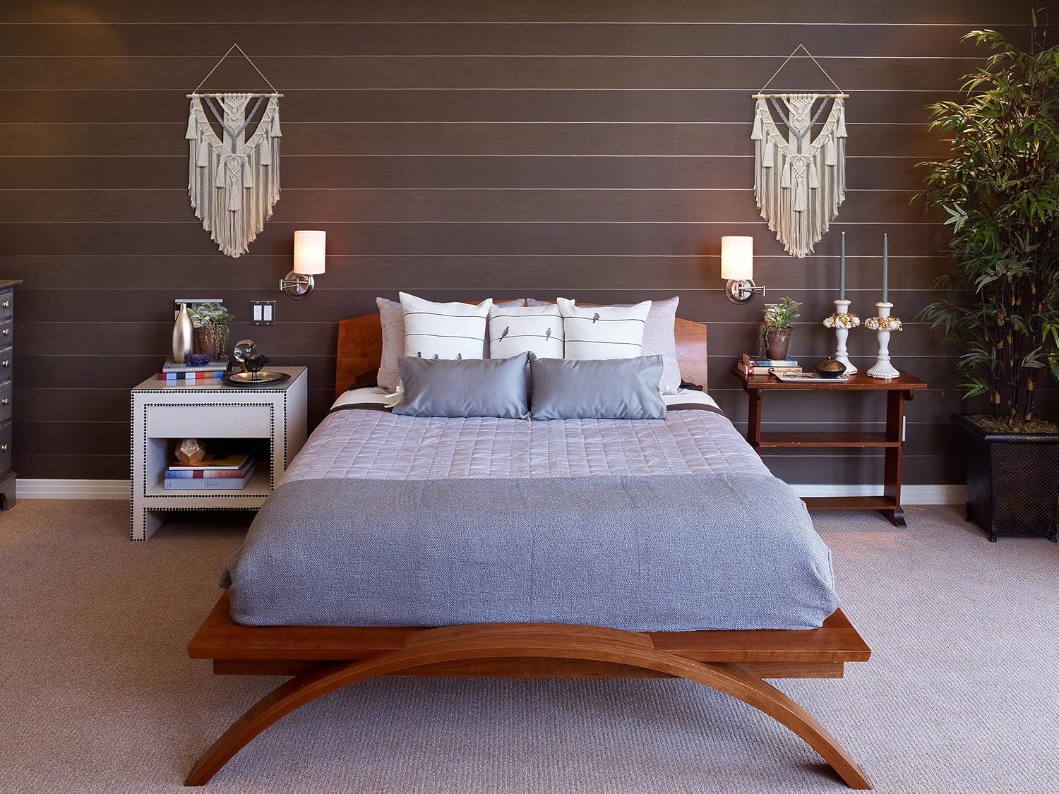 Boho Macrame Wall Hanging & Wall Decor - New Bohemian Style Macrame Wall Art With Minimalist Design For Decorating Your Bedroom Living Room Apartment Dorm & Nursery: Gray & Beige Woven Macrame (Gray)