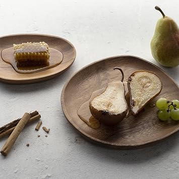 Foree Wooden Dinnerware Set 4-Piece Acacia Wood Tableware | Large, Medium, Small Plates & Salad Bowl | Handcrafted Solid Wood Serving Set