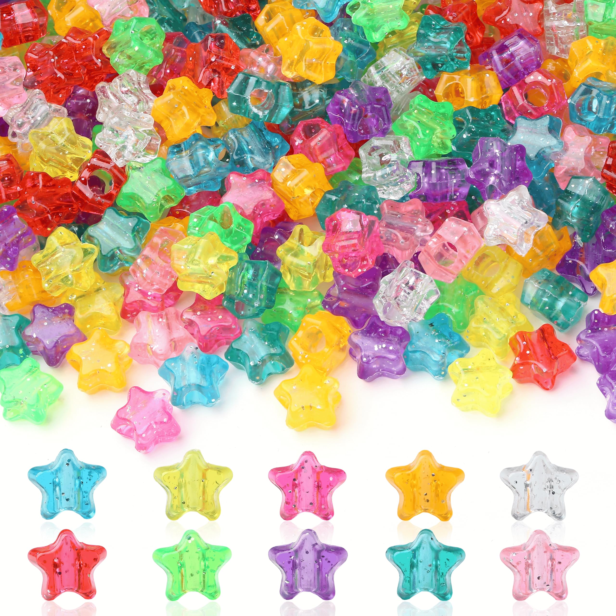 Sahoottie 1000Pcs Glitter Star Pony Beads with Storage Box