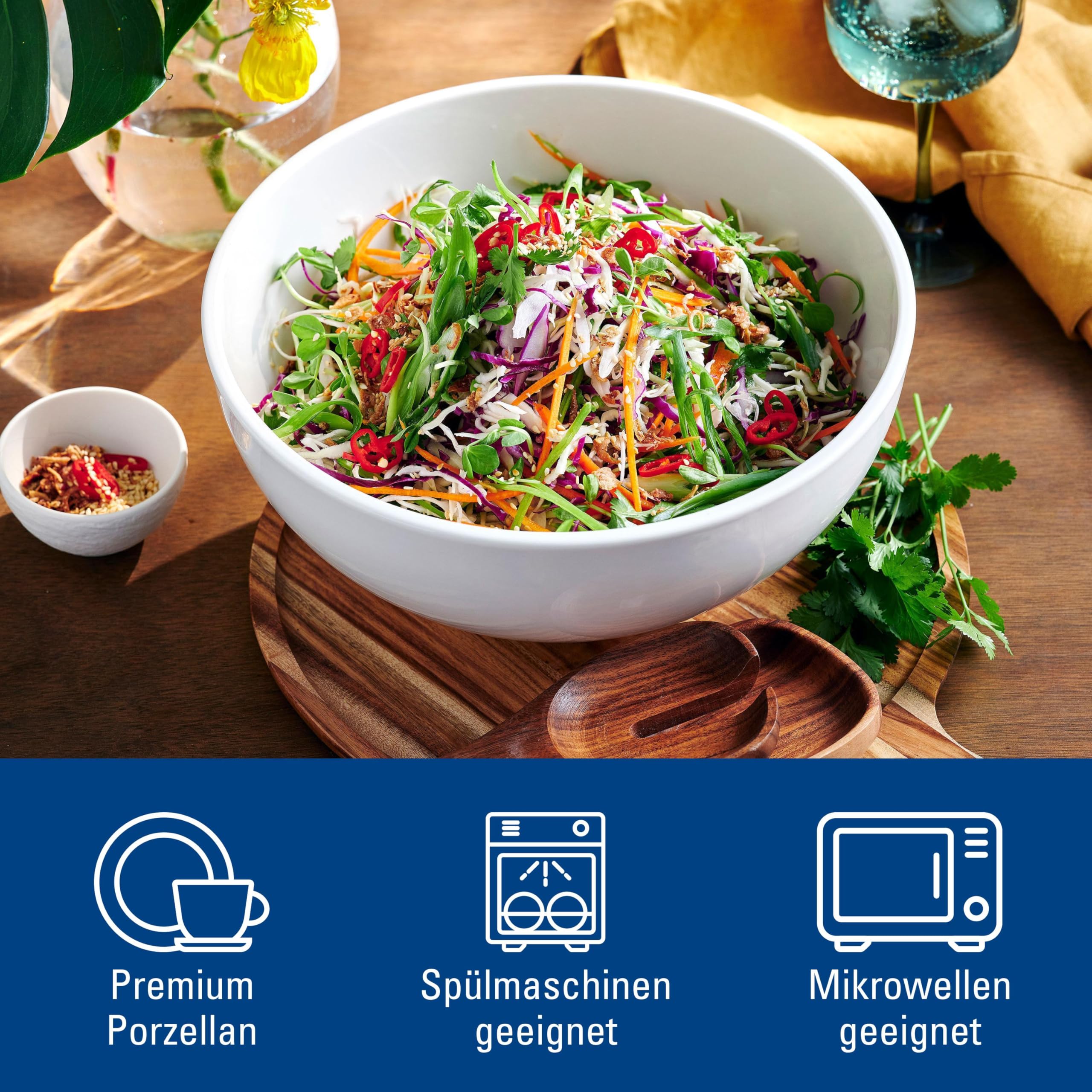 Villeroy & Boch – Artesano Salat-/ Servierschüssel Weiß, Spülmaschinenfest, Mikrowellensicher, Salatschüssel, Schüssel, Groß, Premium Porzellan